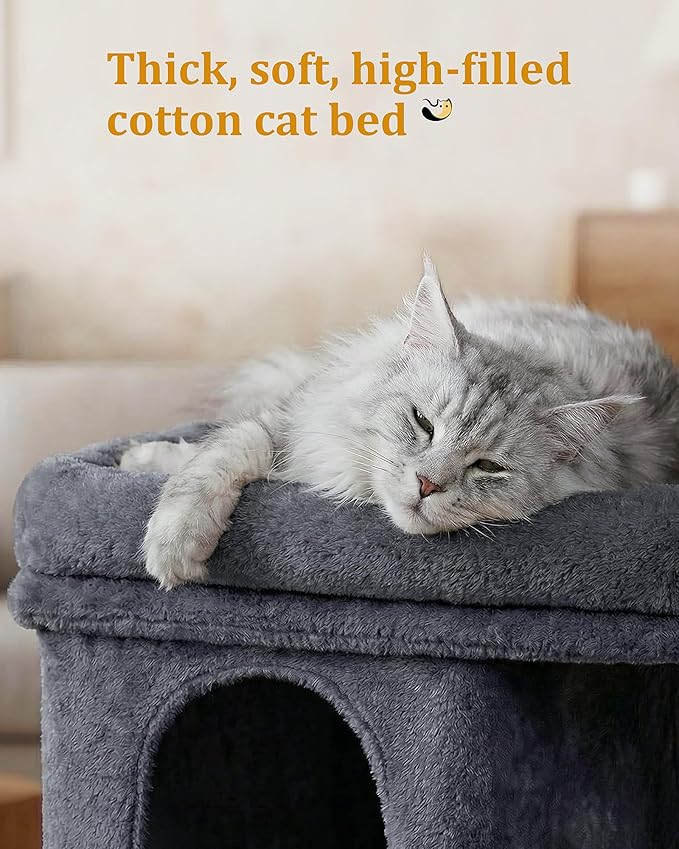 Aechonow Cat Tree for Large Cat, 19x16.5In Large Cat Perch, Adult Cat Tower for Indoor Cats with 24In Long Scratching Post, 2 Cozy Cat Condo House for Adult & Fat Cats, Dark Gray
