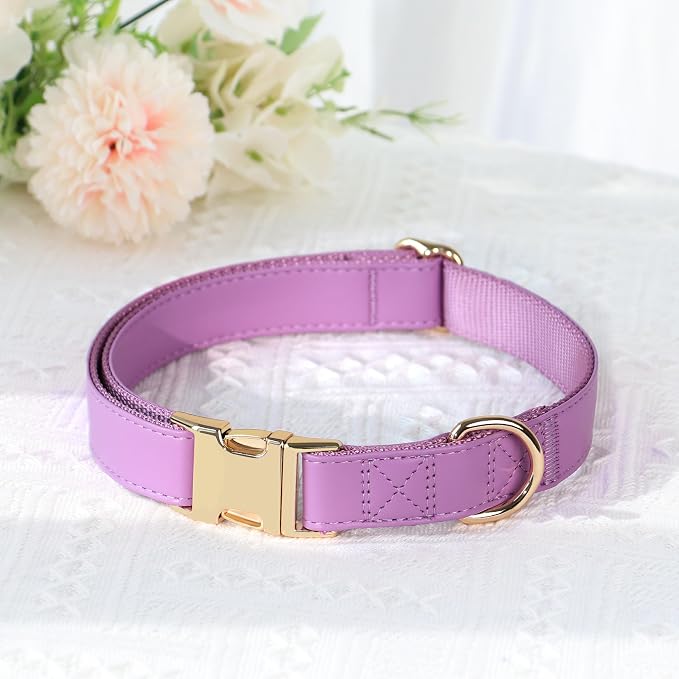 PET ARTIST PU Leather Dog Collar, Bright & Stylish Purple Dog Collar Girl with Quick Release Gold Metal Buckle, Soft Nylon Padded Durable Pet Collars Adjustable for Large Dogs, Neck Fit 16-27"
