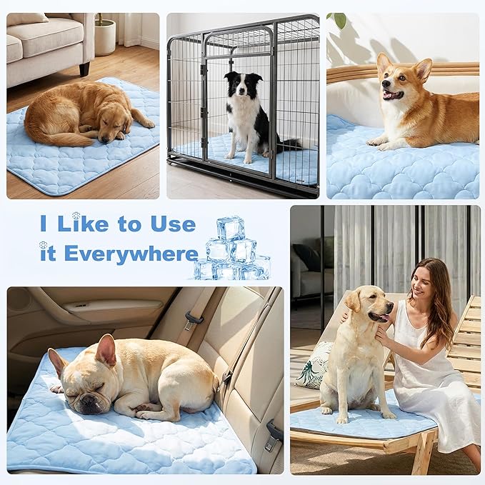 ZOMISIA Cooling Mat for Medium Dogs, Q-Max>0.5 Thin Breathable Crate Pad for Pet, Portable Washable Kennel Bed for Summer Active Dog with Chill Cool Soothing Fabric to Rapid Cooling, 29x18, Blue