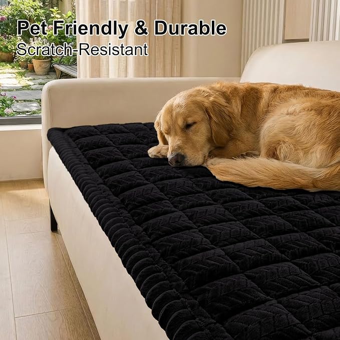 Smiry Couch Cover for Dogs, Non Slip Fuzzy Pet Sofa Covers Washable for 3 Cushion Couch, Soft Thick Furniture Protector for Cats Dogs, Against Fur, Dirt, Scratch Resistant (Black, 43"x82.7")