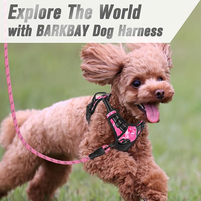 BARKBAY No Pull Dog Harness Front Clip Heavy Duty Reflective Easy Control Handle for Large Dog Walking(Pink camo,XS)