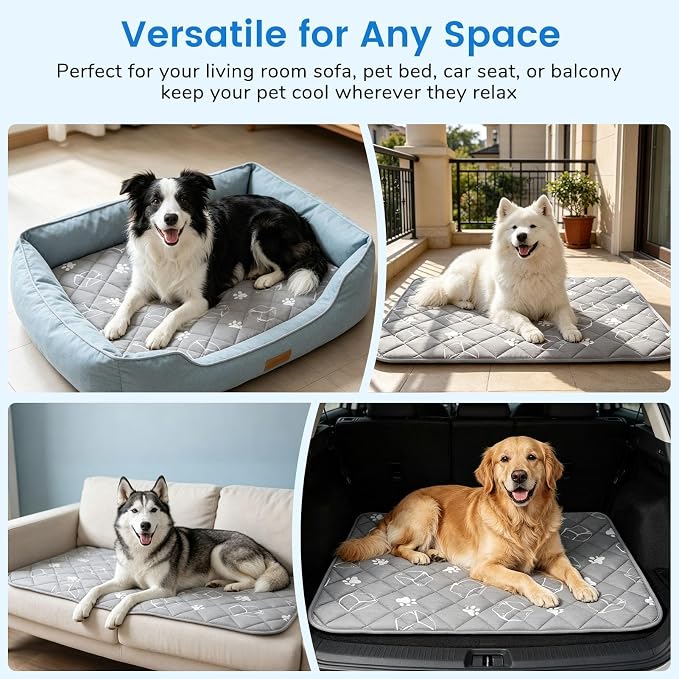 BINGPET Dog Cooling Mat, 47''x28'' Extra Large, Upgraded Thickened Cooling Fiber Endothermic Color Changing Pad, Non-Slip Summer Pet Blanket, Foldable Washable Non-Toxic Pet Mat for Indoor Outdoor Use