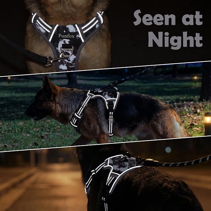 Funfox Dog Harness No Pull, Adjustable Pet Vest Harness, Super Soft Material with Vertical Handle Easy Control, Reflective Night Walking, 2 Leash Clips for Small Sized Dogs, Misty Gray, S