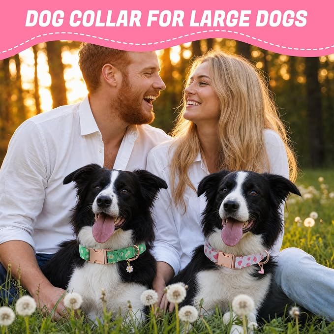3 Pack Floral Dog Collars for Large Dogs Pink Dog Collar with Flower Pendant for Girl Female Dogs Adjustable Puppy Collars Pet Collar (13.7-21 inch)