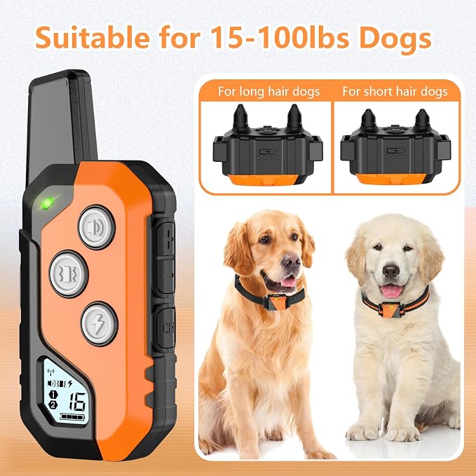 Shock Collar for Dogs, Dog Training Collar with Remote Control for 2 Dogs, 3 Training Modes with Beep, Vibration and Satic, Waterproof, Rechargeable for Large Medium
