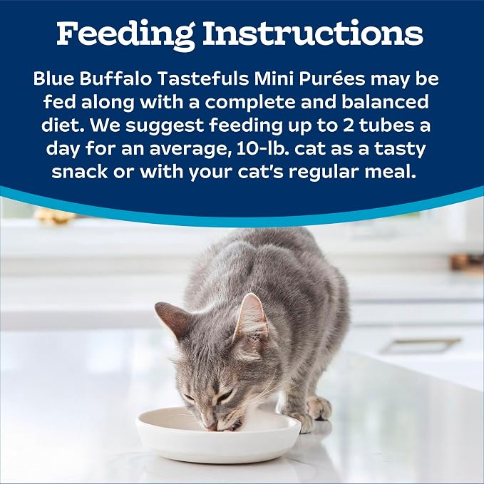 Blue Buffalo Tastefuls Mini Purées Natural Cat Treats, Chicken, Tuna, Salmon Variety Pack, 0.5 oz. Single Servings, 24-Count