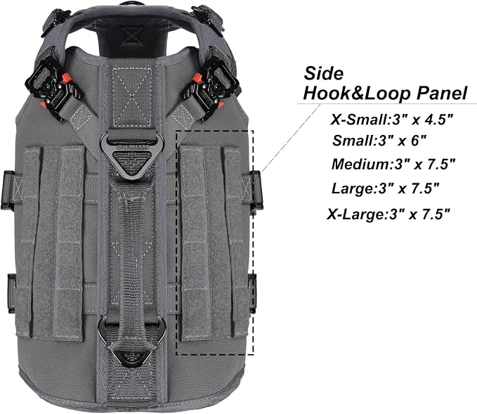 ICEFANG Tactical Dog Operation Harness with 6X Buckle,Dog Molle Vest with Handle,3/4 Body Coverage,Hook and Loop Panel for ID Patch,No Pulling Front Clip (S (22"-27" Girth), Wolf Gray)