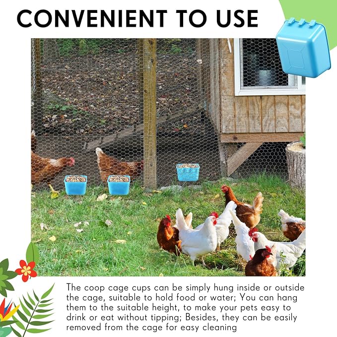 Maxdot 50 Pcs Cage Cups Chicken Feeder Cups 16 oz Hanging Bird Food Water Bowl Bunny Cage Feeding Dish for Pet Parrot Rooster Parakeet Gamefowl Poultry Pigeon (Sky Blue)