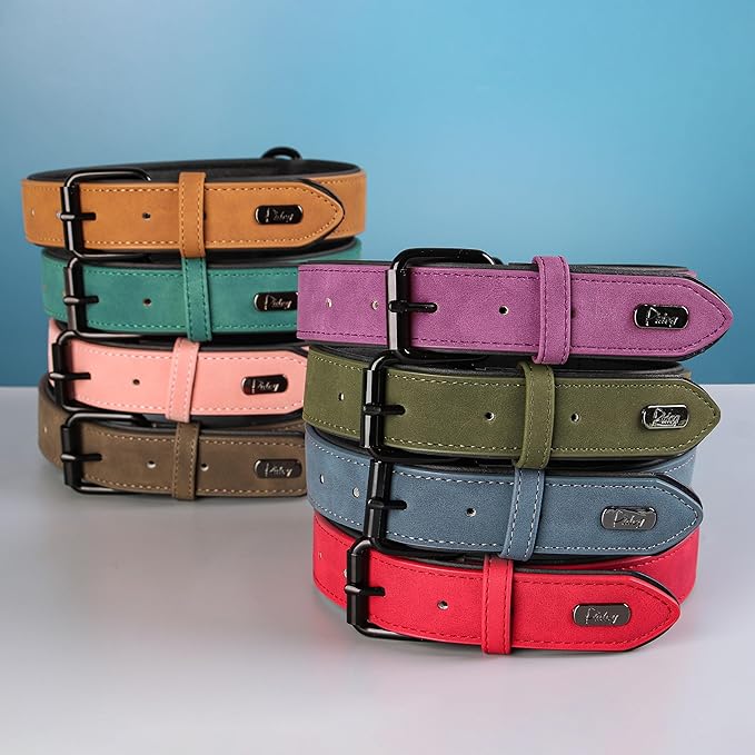 Didog Soft Padded PU Leather Dog Collar, Breathable and Adjustable Dog Collar for Large Dogs, Comfortable for Daily Walk, Purple, XL Fit Neck 18-22"(45-71 lbs)
