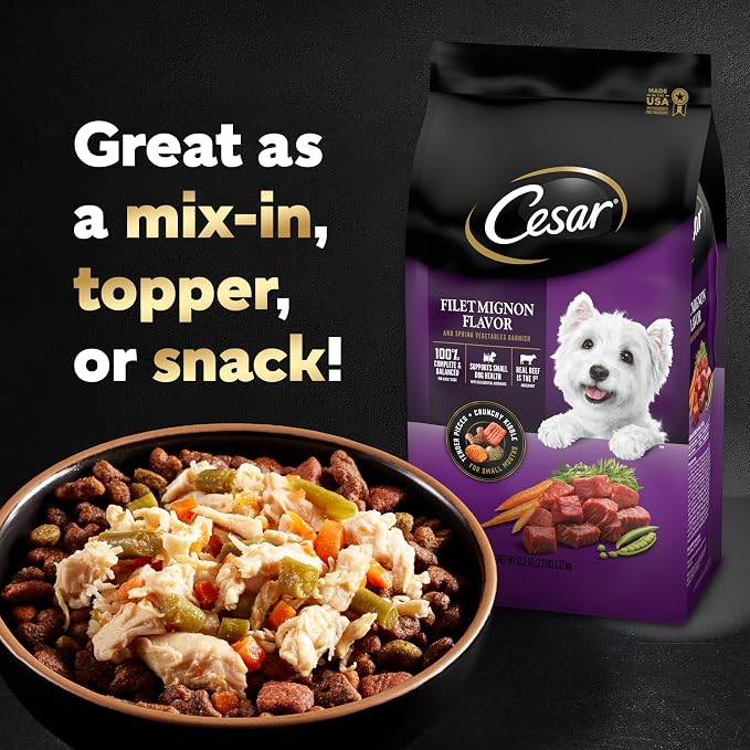Cesar Simply Crafted Wet Dog Food Toppers for Dry Food, Chicken, Carrots & Green Beans and Beef, Chicken, Purple Potatoes, Peas & Carrots Meal Topper, 1.3 oz. Tub, 16 Count