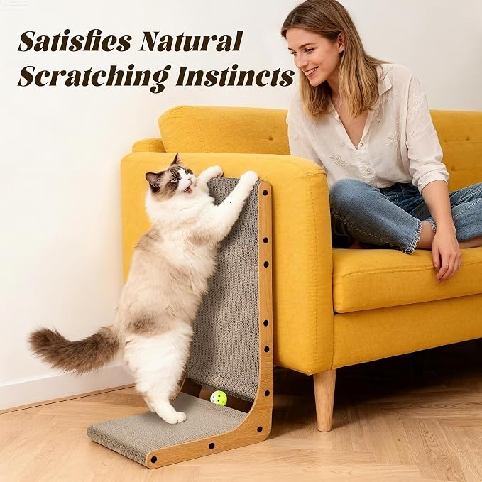 PatiencET L Shape Cat Scratcher, 26.8 Inch Cardboard Scratch Pad for Indoor Cats, Large Vertical Scratch Board, Furniture Protector
