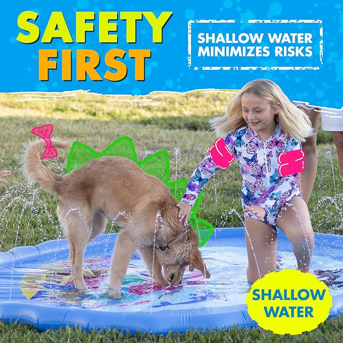 SplashEZ 89’’ Extra Large Splash Pad for Kids & Dogs Great Outdoor Toys for Toddlers 1-3 & Kids Ages 4-8, Baby Pool for Backyard Sprinkler, Pool Plastic Dog Water Summer Toys