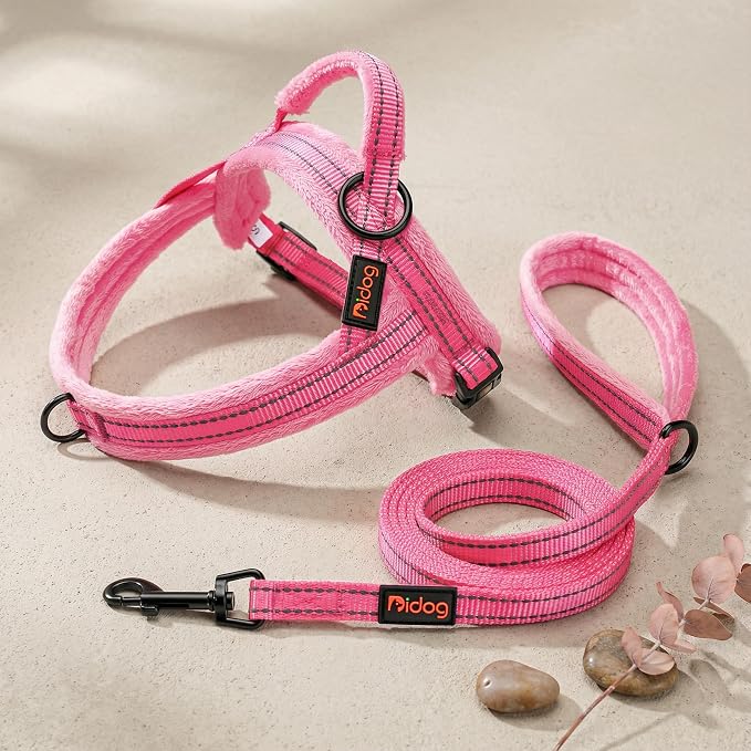 Didog Soft Flannel Padded Dog Vest Harness, No Pull/Quick Fit Reflective Dog Strap Harness, Easy for Training Walking (XS:Chest 15-18", Pink)