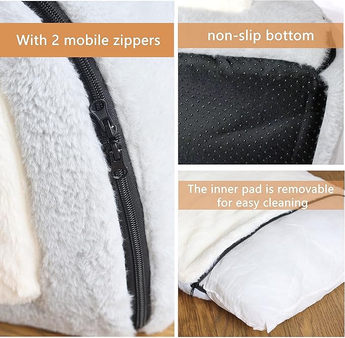 Cat Bed for Indoor Cats,Foldable cat cave,Anti-Slip & Water-Resistant Bottom,cat Houses for Indoor Cats or Small Dogs, Kitten Tent, Rabbit Bed,2 in 1 pet Bed (Grey)