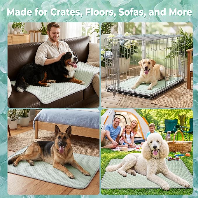PatiencET Extra Large Dog Cooling Mat, 40 x 50 in XL No-Gel Cooling Pad for Large Dogs, Cool Touch Pet Mat with Ice-Dot Texture, Washable Summer Dog Mat for Bed, Floor, Crate, Sofa, Car, Light Green