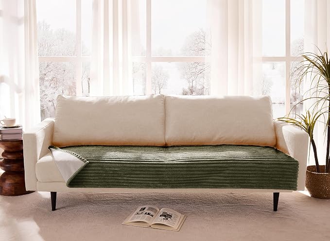 Dual Non-Slip Couch Cover for Dogs Waterproof, Fuzzy Soft Pet Couch Covers for Sofa 3 Cushion, Pet Friendly Soft Dog Bed Covers Sofa Cover Washable (Sage Green, 33" x 85" 1 Pack)