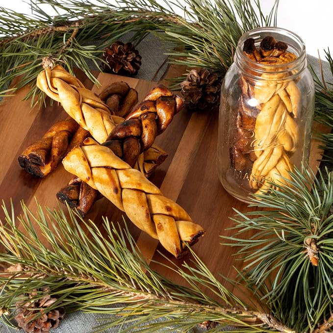 Pet Factory 100% USA Made Natural Beefhide Dog Chew Sticks - 6in Braided Dog Rawhide Bones with Beef & Chicken Flavors for Dental Health & Safe Chewing - 6 inches (Pack of 6)