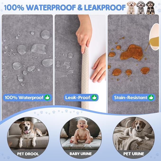 Loiion 100% Double-Sided Waterproof Dog Sofa Cover - Anti-Slip, Leakproof Couch Cover, Pet-Friendly Couch Protectors for Puppy, Large Dog, Kids and Pets134 X71