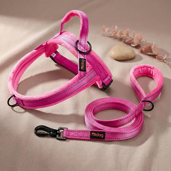 Didog Soft Flannel Padded Dog Vest Harness, No Pull/Quick Fit Reflective Dog Strap Harness, Easy for Training Walking (M:Chest 21-26", Hot Pink)
