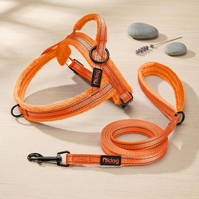 Didog Soft Flannel Padded Dog Vest Harness, No Pull/Quick Fit Reflective Dog Strap Harness, Easy for Training Walking (S:Chest 18-22", Orange)