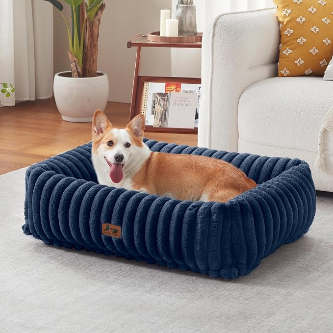 Dog Beds Large Sized Dog,Rectangle Orthopedic Pet Bed for Large Dog, Comfort Fluffy Memory Foam Dog Beds with Anti-Slip Bottom,35 x25 x9 Inches,Navy