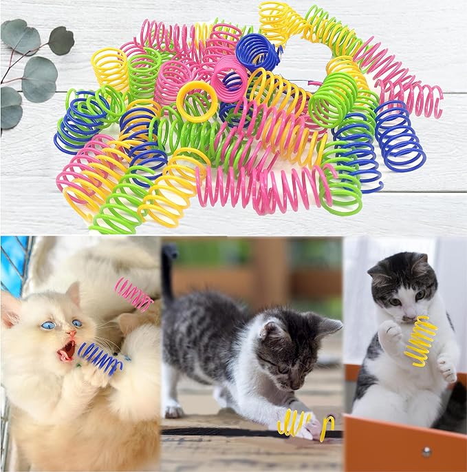 Cat Spring Toys 20 Packs Colorful Plastic Spring Coils Attract Cats to Swat, Bite, Cat Toys for Indoor Cats for All Breeds