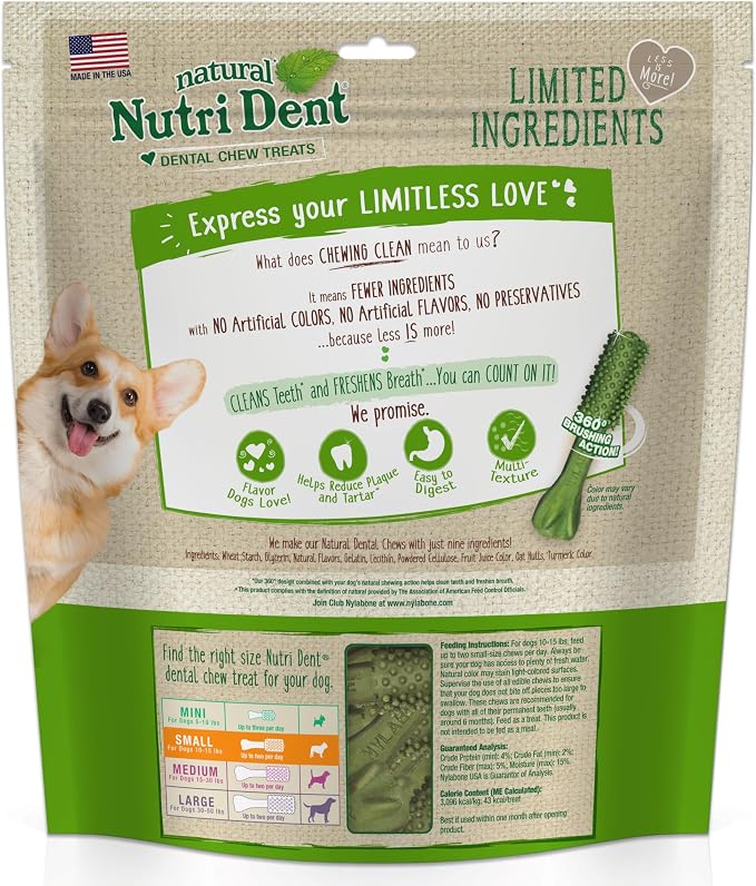 Nylabone Nutri Dent Dog Dental Chews - Natural Dog Teeth Cleaning & Breath Freshener - Dental Treats for Dogs - Fresh Breath Flavor, Small (64 Count)
