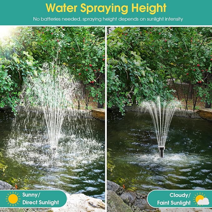 Antfraer 12W Solar Fountain Pump, Solar Pond Pump 160GPH Adjustable Flow with 16.5Ft Cord & 6.6Ft Tubing for Ponds, Wildlife Gardens, Bird Baths & DIY Water Features