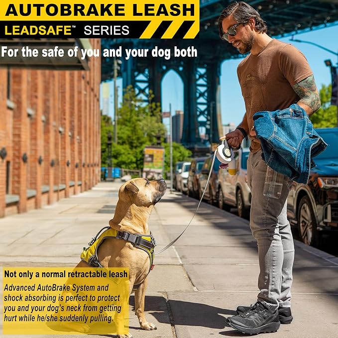 FIDA AutoBrake Retractable Dog Leash. Advanced Patented Design for Dog Pulling, 16 ft Heavy Duty No Pull Pet Walking Leash for Small Breeds. 360° Tangle Free, Soft Grip, Small Size.