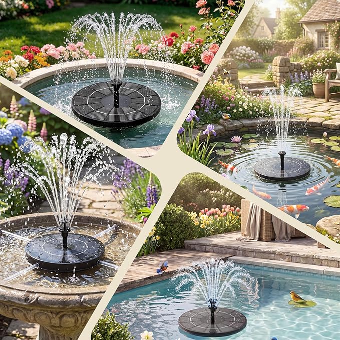 AISITIN Solar Fountain with 3.5 W Solar Panel, Solar Fountain for Bird Bath 1500 mAh Battery - 6 Effects for Pool, Fish Pond, Bird Bath, Garden
