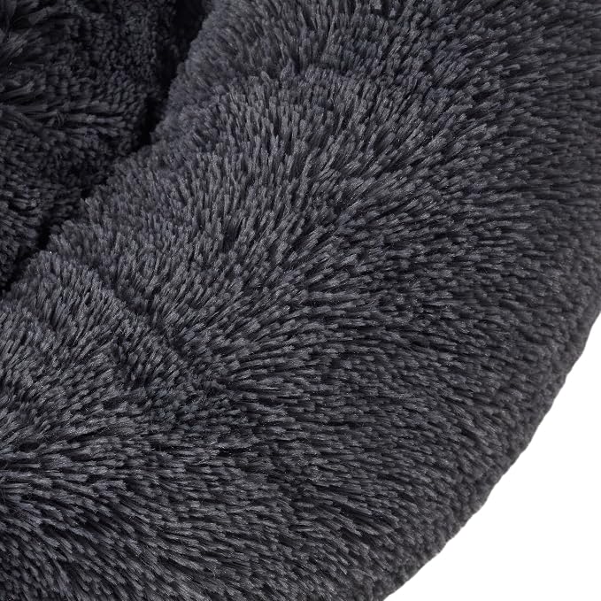 Dog & Cat Bed: Round Faux Fur Pet Bed - Plush, Cozy, & Calming Donut Bed for Large Pets - Soft & Comfortable Sleeping Cushion for Napping & Lounging, 30" Round, Dark Gray