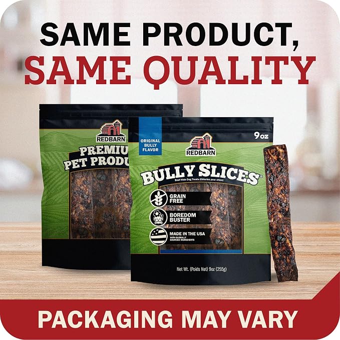 Redbarn Pet Products All-Natural Rawhide Bully Slices - Bully Stick Flavor - Premium Grain-Free Beef Hide Treats High Protein Low Fat for Chewers - 9 oz Bag