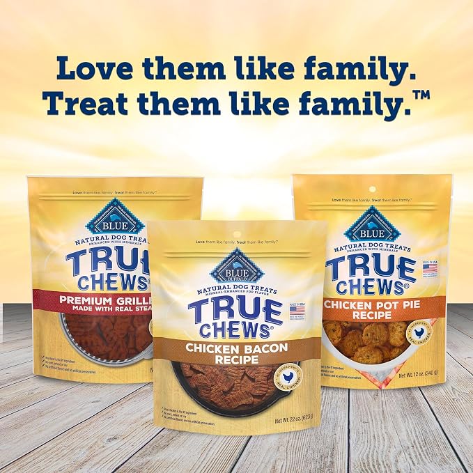 Blue Buffalo True Chews Dog Treats, Made in the USA with Natural Ingredients, Chicken Bacon Recipe, 12-oz Bag (Pack of 6)