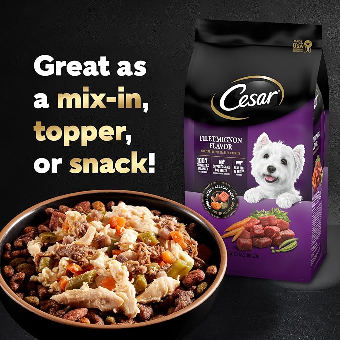 Cesar Simply Crafted Wet Dog Food Toppers for Dry Food, Chicken, Duck, Purple Potatoes, Pumpkin, Green Beans & Brown Rice, and Chicken, Carrots, Barley & Spinach Variety Pack, 1.3 oz Tubs, 8 Count