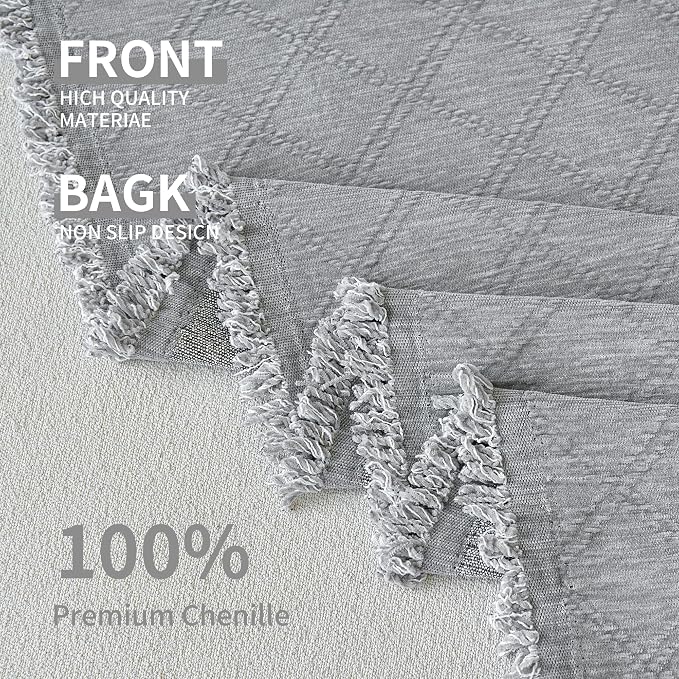 VANJOROY Grey Couch Cover Chenille for 2 Cushion L-Shape Loveseat, Washable Sofa Couch Cover Protector Soft Sofa Slipcovers for Pets Dog with Tassel,71"x 102"