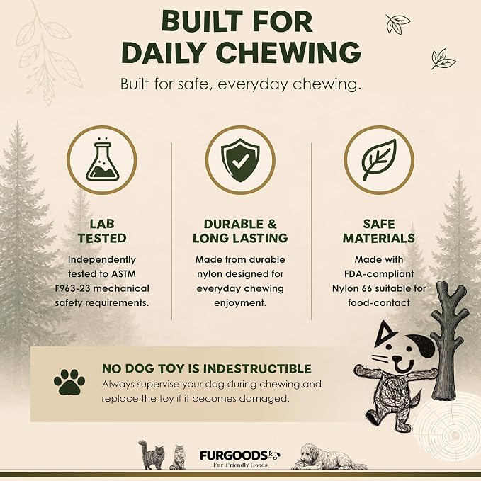 FURBONE 4-Pack Dog Chew Toys for Aggressive Chewers, Nylon Bones for Small & Medium Dogs, Flavor Infused Chews, Dog Enrichment Toys with 4 Shapes & Flavors, Forest Theme