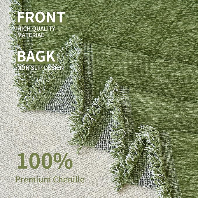 VANJOROY Green Couch Chair Cover, Armchair for 1 Cushion Couch, Washable Chenille Sofa Cover Protector Soft Sofa Slipcovers for Pets Dog with Tassel,71"x 91"