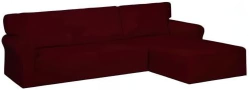 PureFit Super Stretch Sectional Couch Covers - 2 pcs Spandex Non Slip Sofa Covers with Elastic Bottom for L Shape Sectional Sofa Couch, Great for Kids & Pets (3 Seat Sofa + 2 Seat Chaise, Wine)