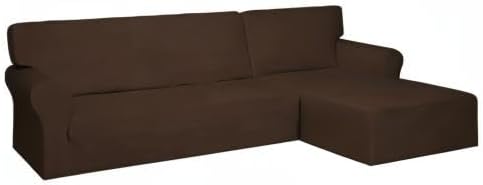 PureFit Super Stretch Sectional Couch Covers - 2 pcs Spandex Non Slip Sofa Covers with Elastic Bottom for L Shape Sectional Sofa Couch, Great for Kids & Pets (3 Seat Sofa + 2 Seat Chaise, Coffee)