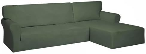PureFit Super Stretch Sectional Couch Covers - 2 pcs Polyester and Spandex Non Slip Sofa Covers with Elastic Bottom for L Shape Sectional Sofa Couch (3 Seat Sofa + 2 Seat Chaise, Greyish Green)