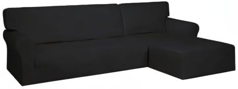 PureFit Super Stretch Sectional Couch Covers - 2 pcs Spandex Non Slip Sofa Covers with Elastic Bottom for L Shape Sectional Sofa Couch, Great for Kids & Pets (3 Seat Sofa + 2 Seat Chaise, Black)
