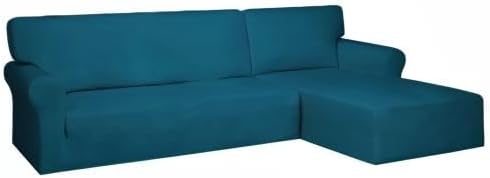 PureFit Super Stretch Sectional Couch Covers - 2 pcs Spandex Non Slip Sofa Covers with Elastic Bottom for L Shape Sectional Sofa Couch for Kids & Pets (3 Seat Sofa + 2 Seat Chaise, Peacock Blue)