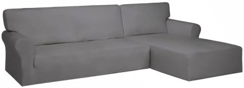 PureFit Super Stretch Sectional Couch Covers - 2 pcs Spandex Non Slip Sofa Covers with Elastic Bottom for L Shape Sectional Sofa Couch, Great for Kids & Pets (3 Seat Sofa + 2 Seat Chaise, Light Gray)
