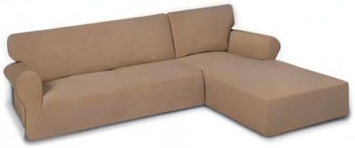 PureFit Super Stretch Sectional Couch Covers - 2 pcs Spandex Non Slip Sofa Covers with Elastic Bottom for L Shape Sectional Sofa Couch, Great for Kids & Pets (3 Seat Sofa + 3 Seat Chaise, Camel)