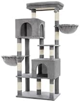 Heybly 68.1" Cat Tree with Oversized Top Platform & Wide Base, Heavy Duty Cat Tower for Large Indoor Cats with 2 Condos, 2 Hammocks, 10 Sisal Scratching Posts, Stable Cat House, Light Gray HCT059W