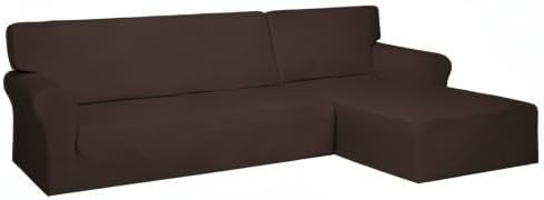 PureFit Super Stretch Sectional Couch Covers - 2 pcs Spandex Non Slip Sofa Covers with Elastic Bottom for L Shape Sectional Sofa Couch, Great for Kids & Pets (3 Seat Sofa + 2 Seat Chaise, Chocolate)