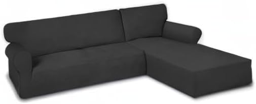 PureFit Super Stretch Sectional Couch Covers - 2 pcs Spandex Non Slip, with Elastic Bottom for L Shape Sectional Sofa Couches, Great for Kids & Pets (3 Seat Sofa + 3 Seat Chaise, Dark Gray)