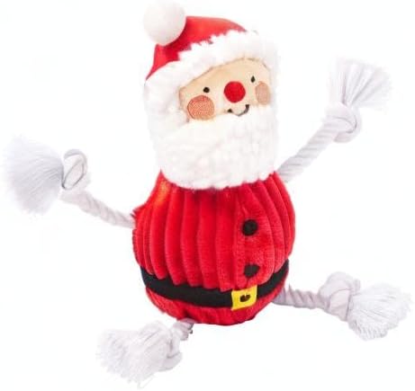 Pearhead The Real Santa Claus Holiday Dog Toy, Durable Corduroy Rope Toy, Stuffed Plush Chew Toy with Loud Squeaker, Christmas Stocking Stuffer for Pets