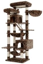 Heybly Cat Tree, 71-Inch-Tall Tower for Indoor Cats with 2 Perches, 2 Big Condos, 2 Hammocks, Basket, Scratching Pad, Large Cat Furniture and Condo, Leopard Print HCT034BW