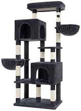 Heybly 68.1" Cat Tree with Oversized Top Platform & Wide Base, Heavy Duty Cat Tower for Large Indoor Cats with 2 Condos, 2 Hammocks, 10 Sisal Scratching Posts, Stable Cat House, Smoky Gray HCT059G